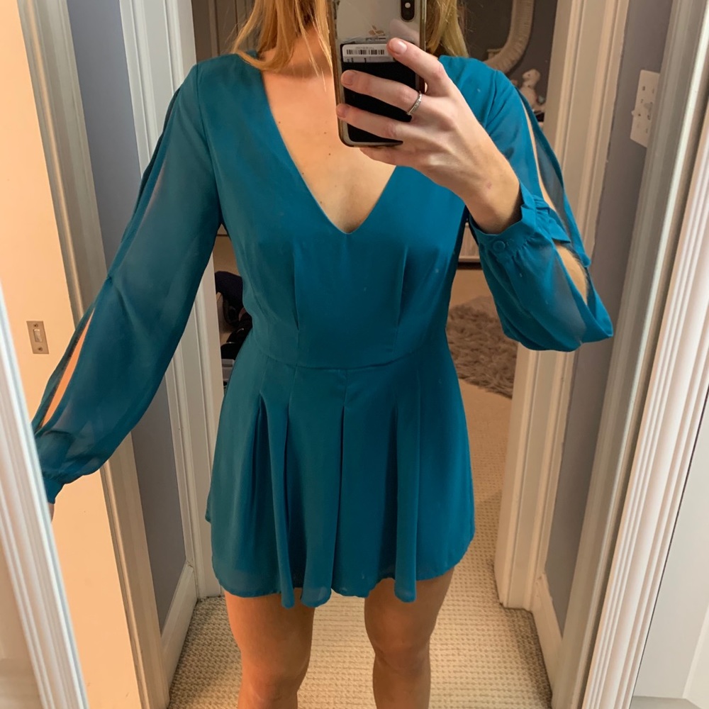 Formal turquoise long sleeve romper